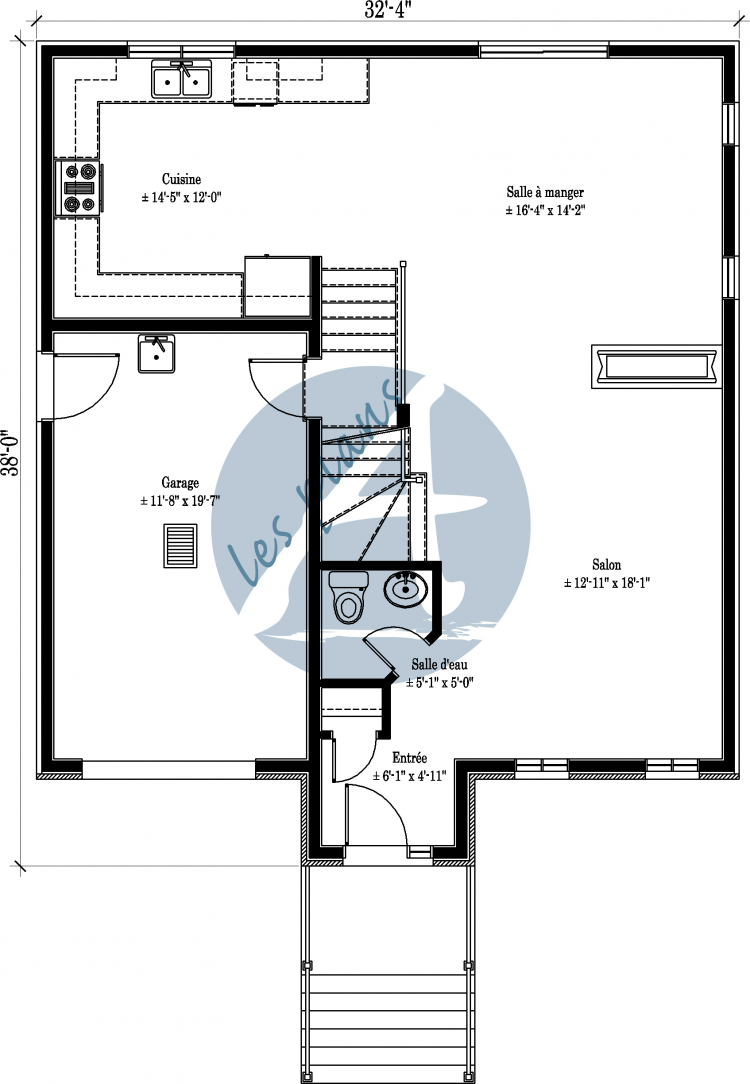 Plan du rez-de-chaussée - Maison à 2 étages 09024A
