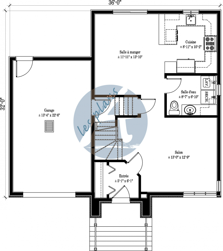 Plan du rez-de-chaussée - Maison à 2 étages 11018