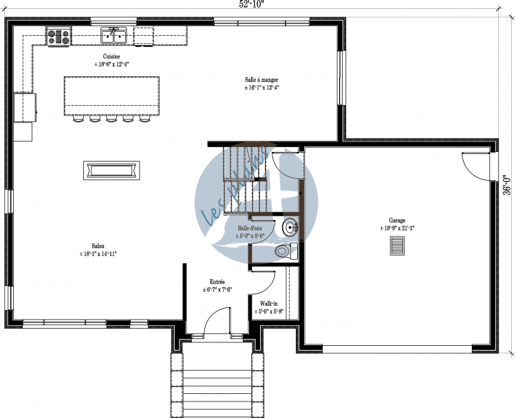 Plan du rez-de-chaussée - Maison à 2 étages 12045A