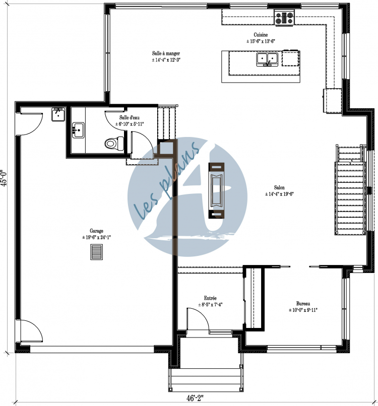 Plan du rez-de-chaussée - Maison à 2 étages 18014