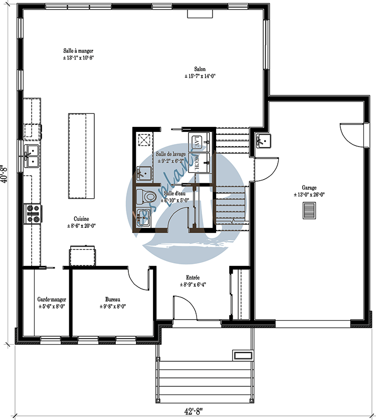 Plan du rez-de-chaussée - Maison à 2 étages 22066