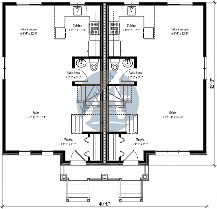 Plan du rez-de-chaussée - Maison semi-détachée 17066