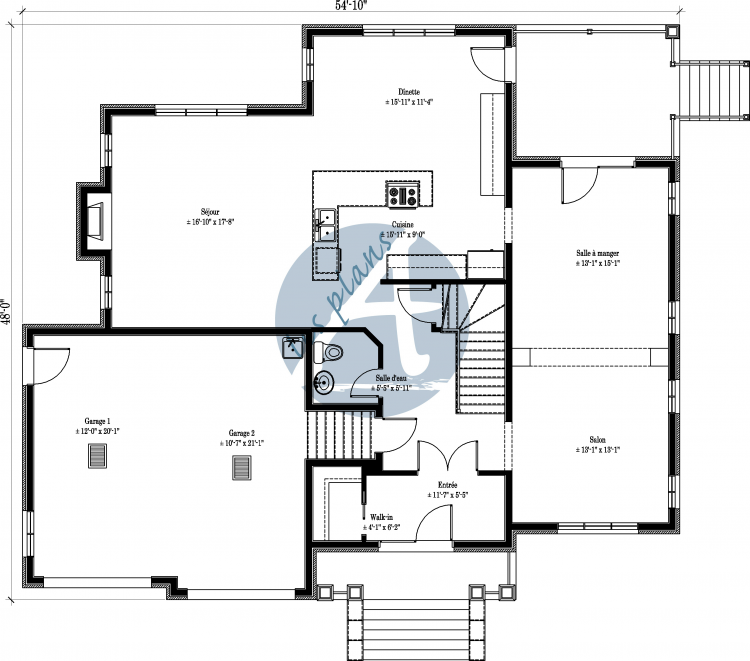 Plan du rez-de-chaussée - Maison à 2 étages 09012A