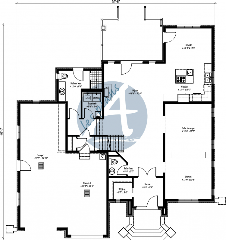 Plan du rez-de-chaussée - Maison à 2 étages 09022E