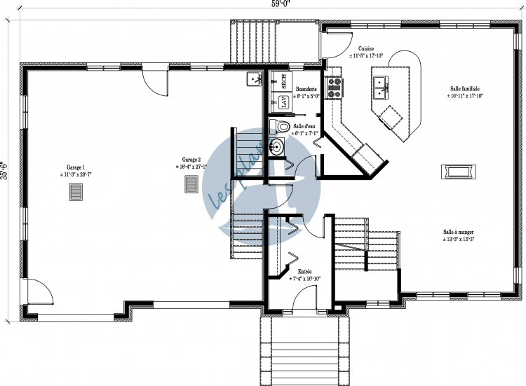 Plan du rez-de-chaussée - Maison à 2 étages 10006B