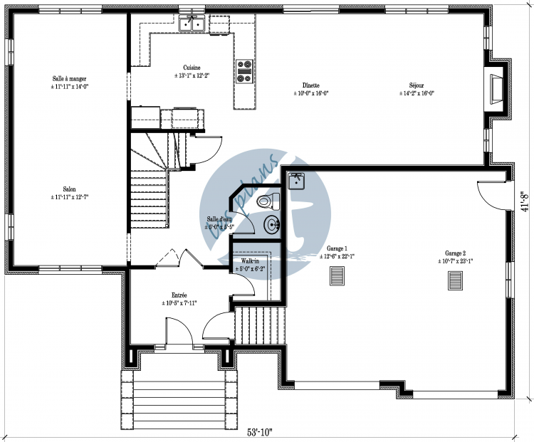 Plan du rez-de-chaussée - Maison à 2 étages 10020B