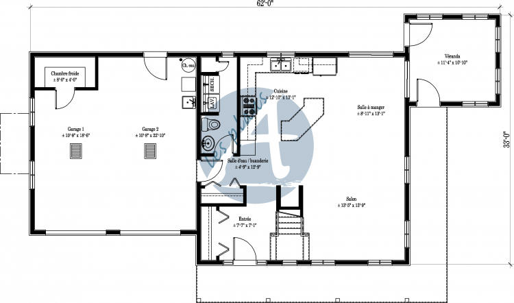 Plan du rez-de-chaussée - Maison à 2 étages 10023