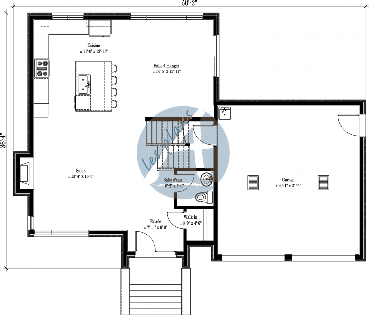 Plan du rez-de-chaussée - Maison à 2 étages 12005F