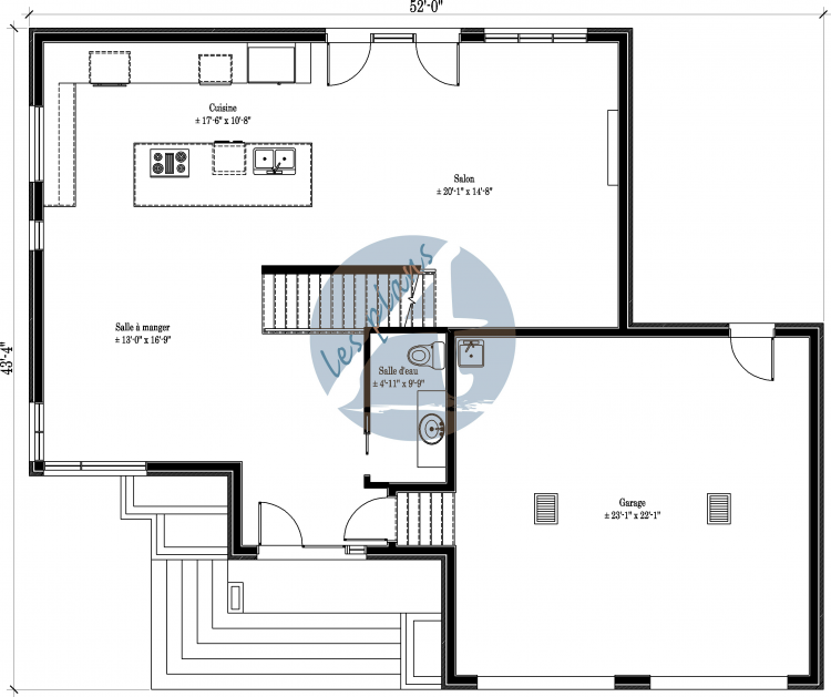 Plan du rez-de-chaussée - Maison à 2 étages 12022A