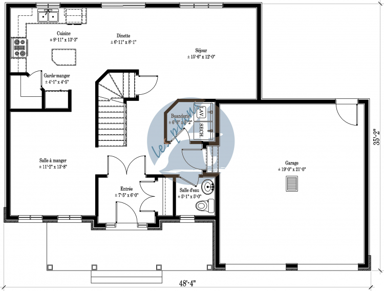 Plan du rez-de-chaussée - Maison à 2 étages 12049