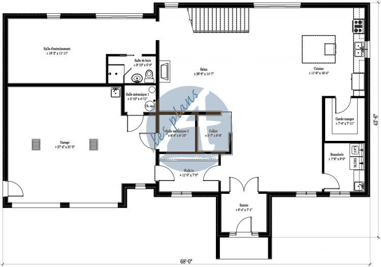 Plan du rez-de-chaussée - Maison à 2 étages 12055A