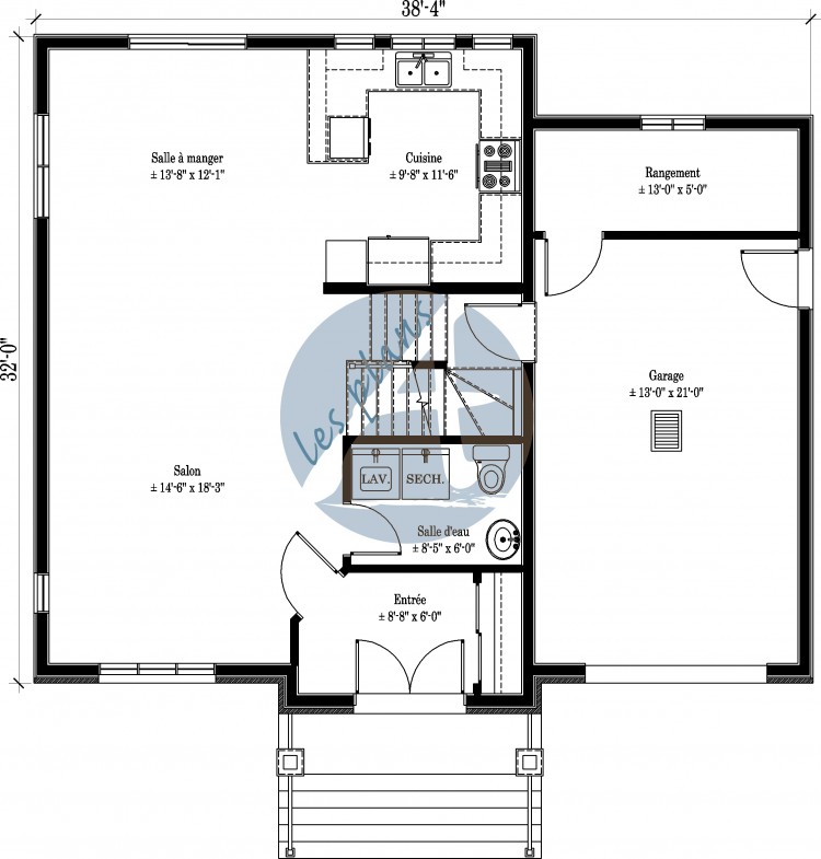 Plan du rez-de-chaussée - Maison à 2 étages 12059A