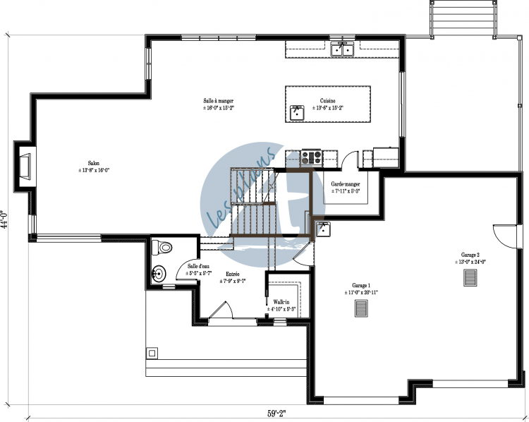 Plan du rez-de-chaussée - Maison à 2 étages 12065