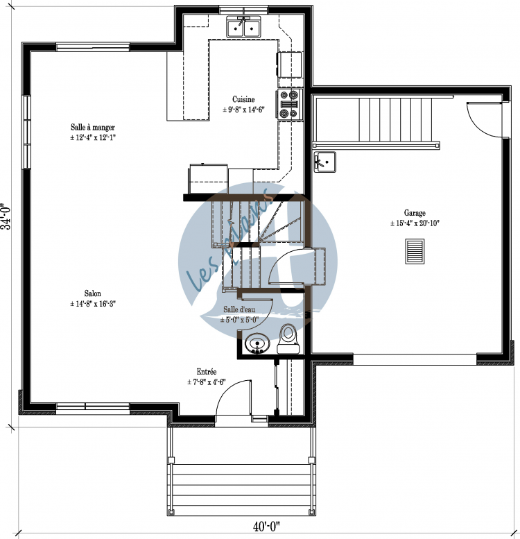 Plan du rez-de-chaussée - Maison à 2 étages 13038