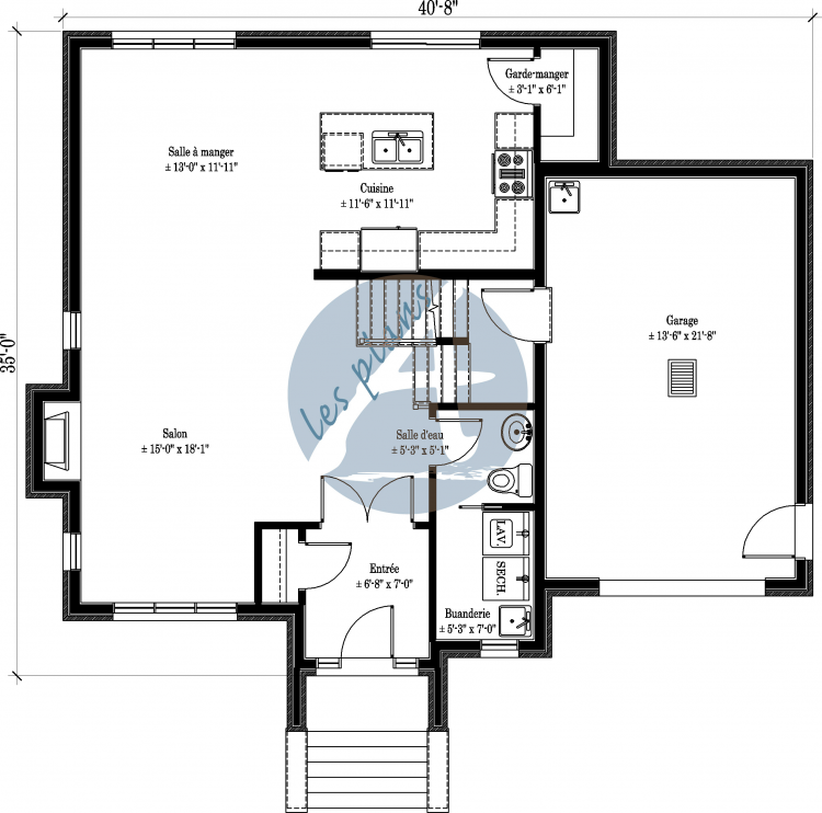 Plan du rez-de-chaussée - Maison à 2 étages 13048A