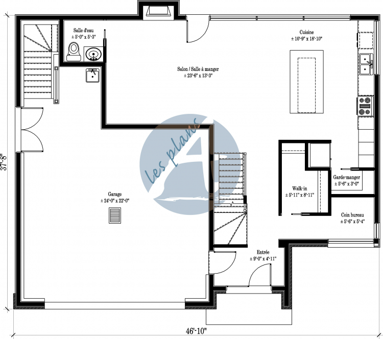 Plan du rez-de-chaussée - Maison à 2 étages 14001