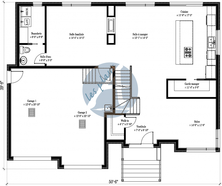 Plan du rez-de-chaussée - Maison à 2 étages 14004