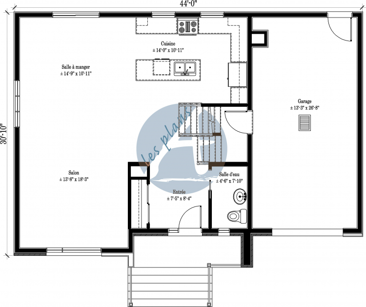 Plan du rez-de-chaussée - Maison à 2 étages 14005