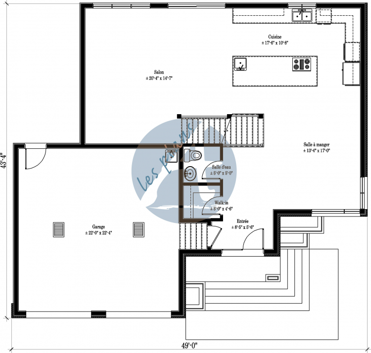 Plan du rez-de-chaussée - Maison à 2 étages 14008