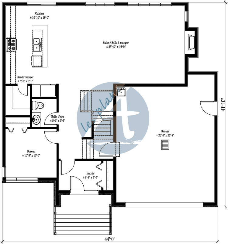 Plan du rez-de-chaussée - Maison à 2 étages 14011