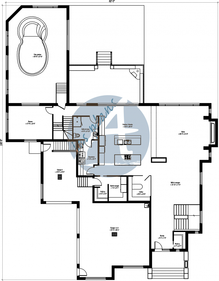 Plan du rez-de-chaussée - Maison à 2 étages 14019C