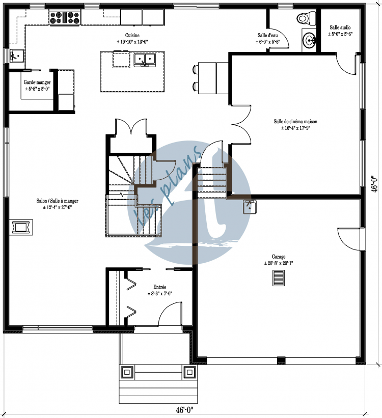 Plan du rez-de-chaussée - Maison à 2 étages 14028
