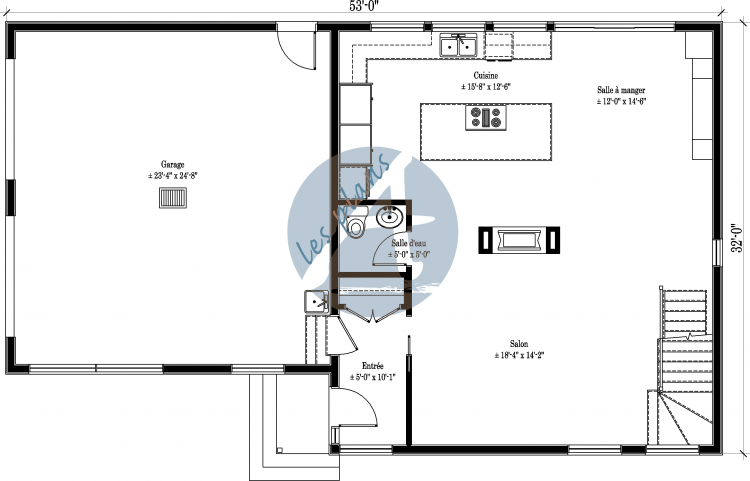 Plan du rez-de-chaussée - Maison à 2 étages 14034