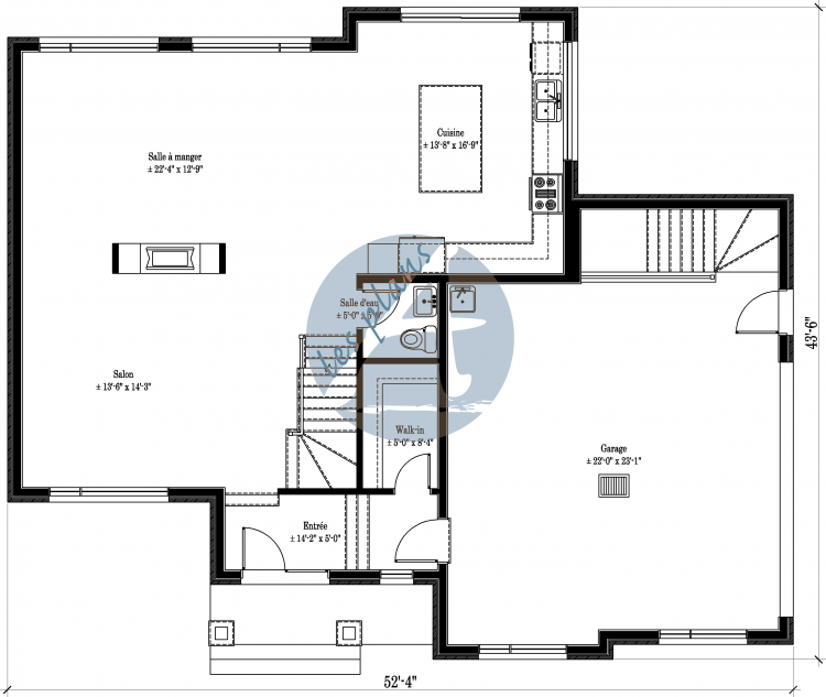 Plan du rez-de-chaussée - Maison à 2 étages 15031A