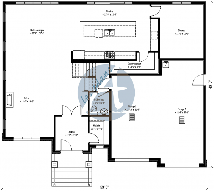Plan du rez-de-chaussée - Maison à 2 étages 15046