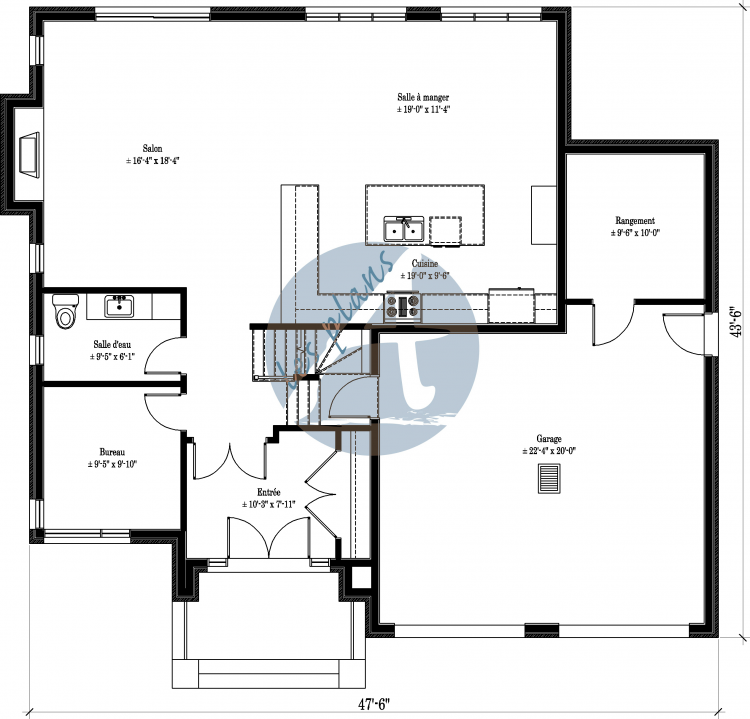 Plan du rez-de-chaussée - Maison à 2 étages 16016