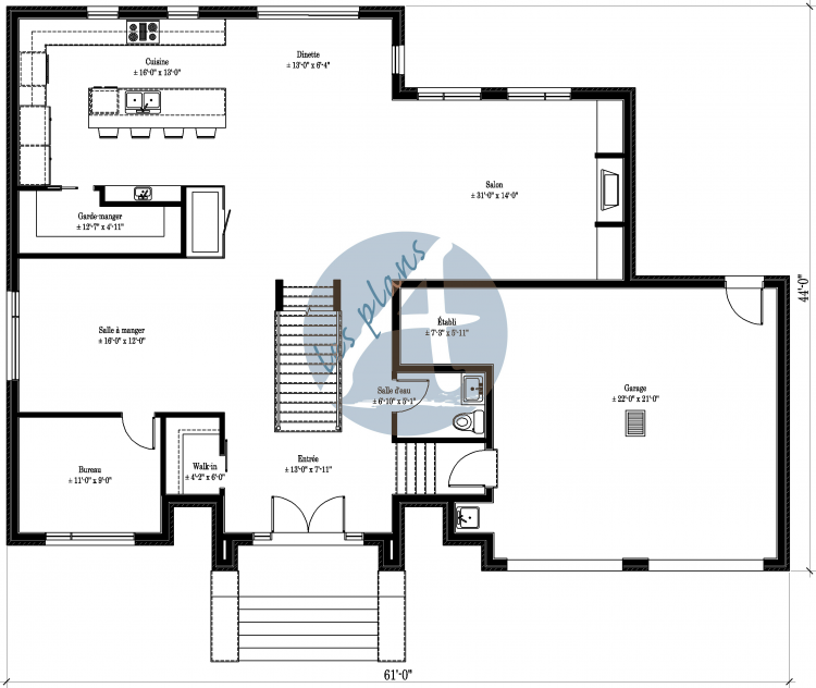 Plan du rez-de-chaussée - Maison à 2 étages 16017