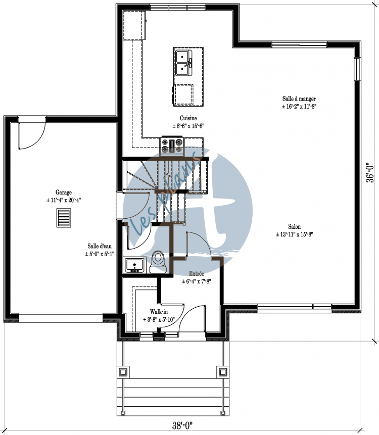 Plan du rez-de-chaussée - Maison à 2 étages 16021