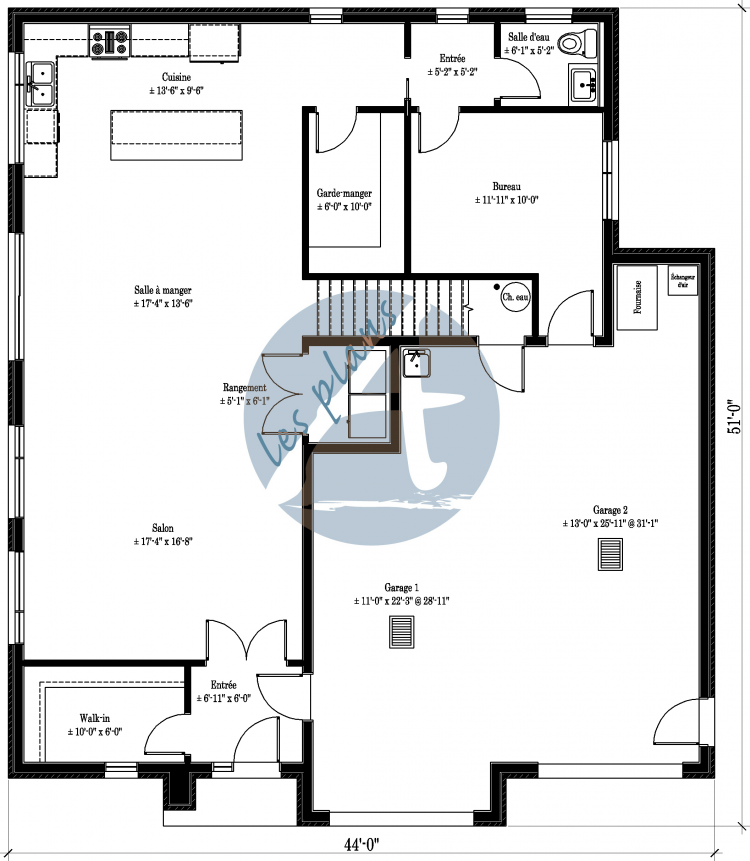 Plan du rez-de-chaussée - Maison à 2 étages 16043A