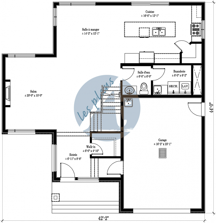 Plan du rez-de-chaussée - Maison à 2 étages 16047