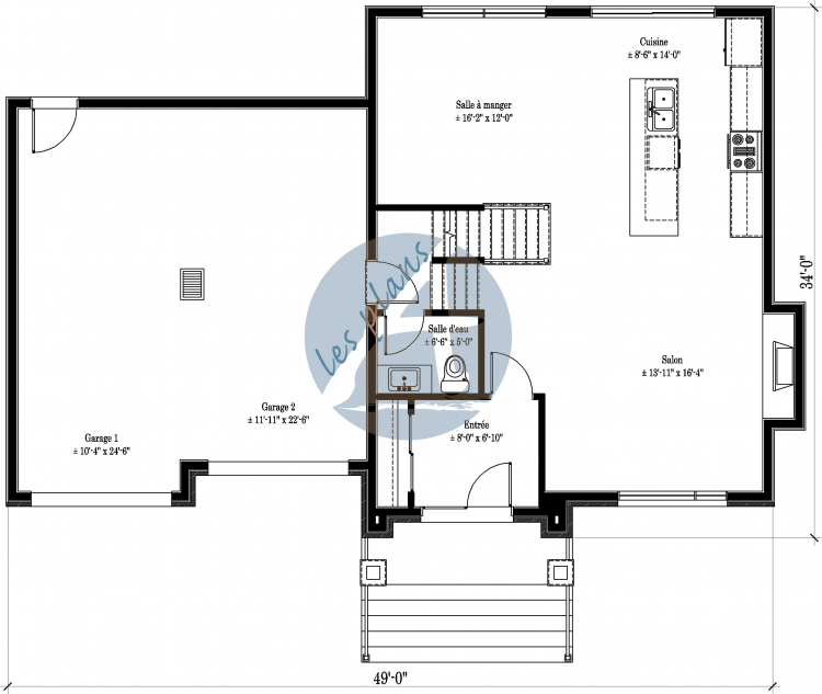 Plan du rez-de-chaussée - Maison à 2 étages 16060
