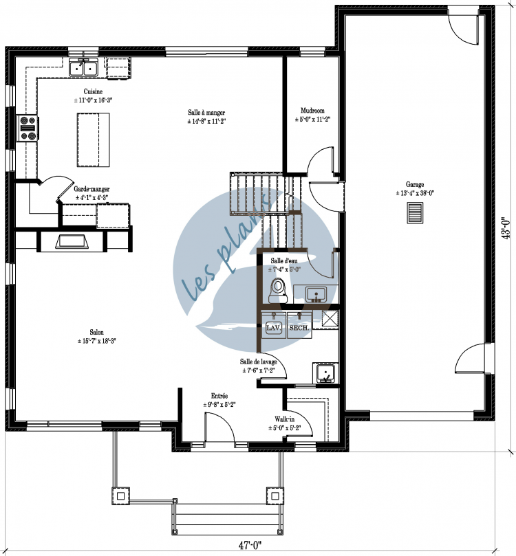 Plan du rez-de-chaussée - Maison à 2 étages 16066