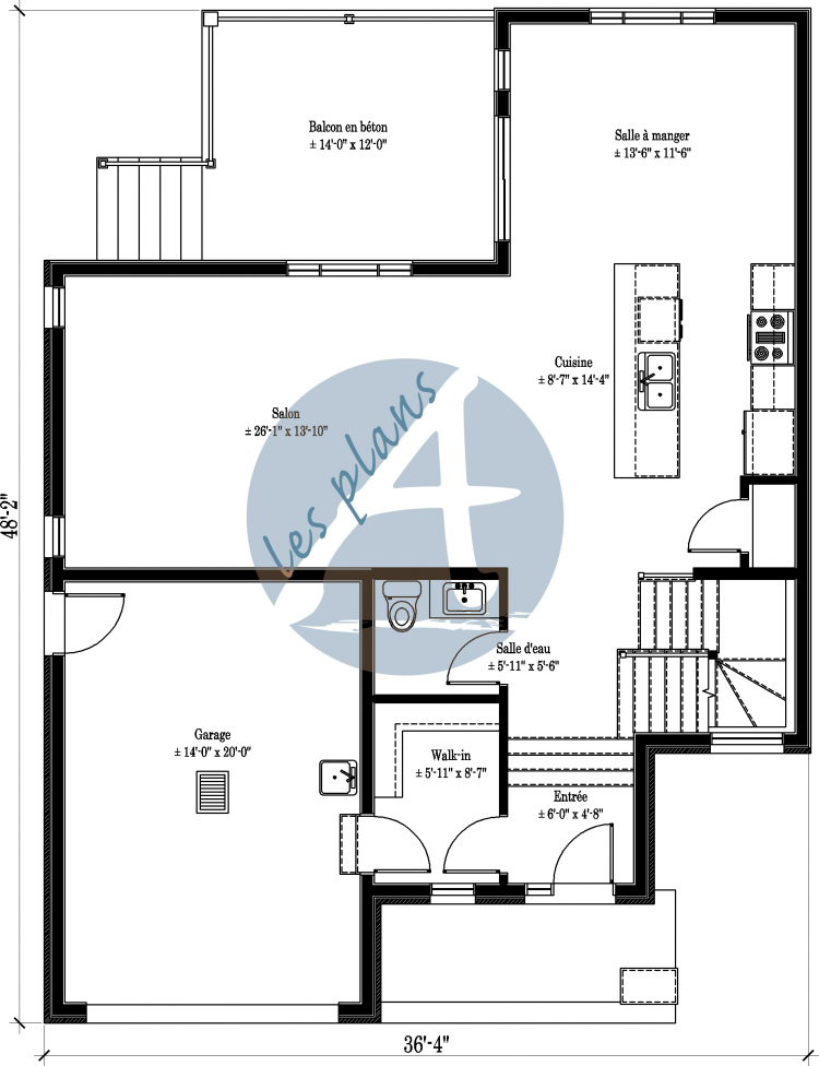Plan du rez-de-chaussée - Maison à 2 étages 17083