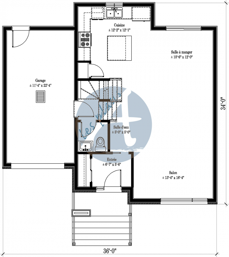 Plan du rez-de-chaussée - Maison à 2 étages 18005