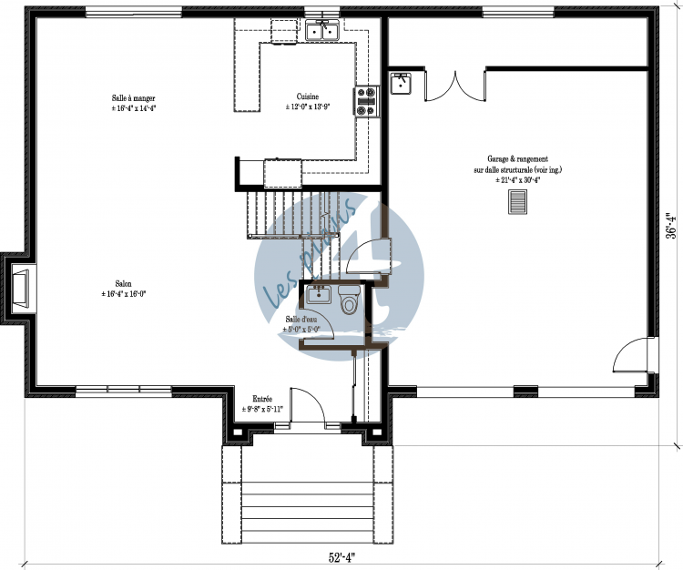 Plan du rez-de-chaussée - Maison à 2 étages 18012A