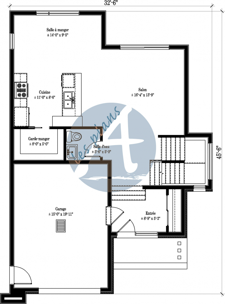 Plan du rez-de-chaussée - Maison à 2 étages 18061A