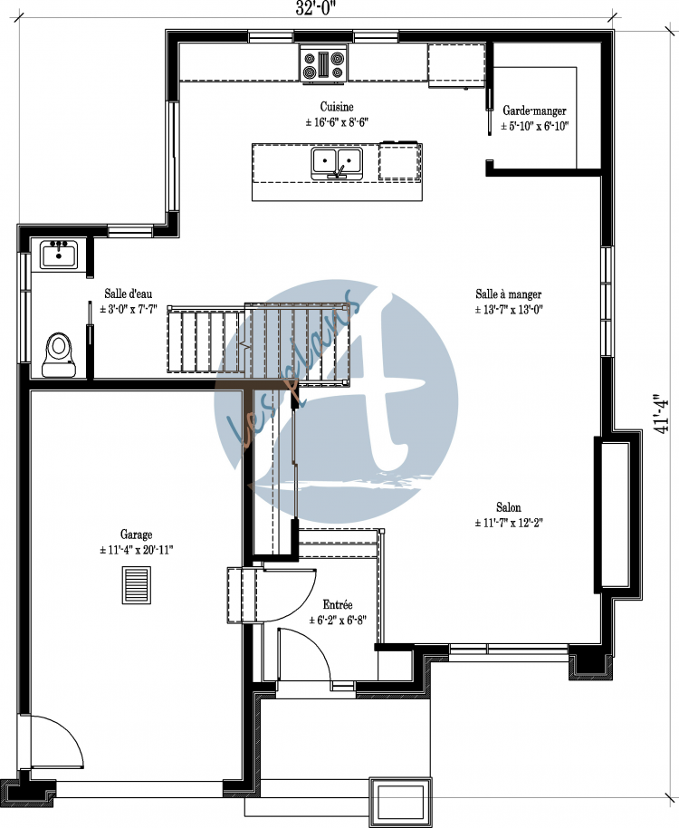 Plan du rez-de-chaussée - Maison à 2 étages 18071