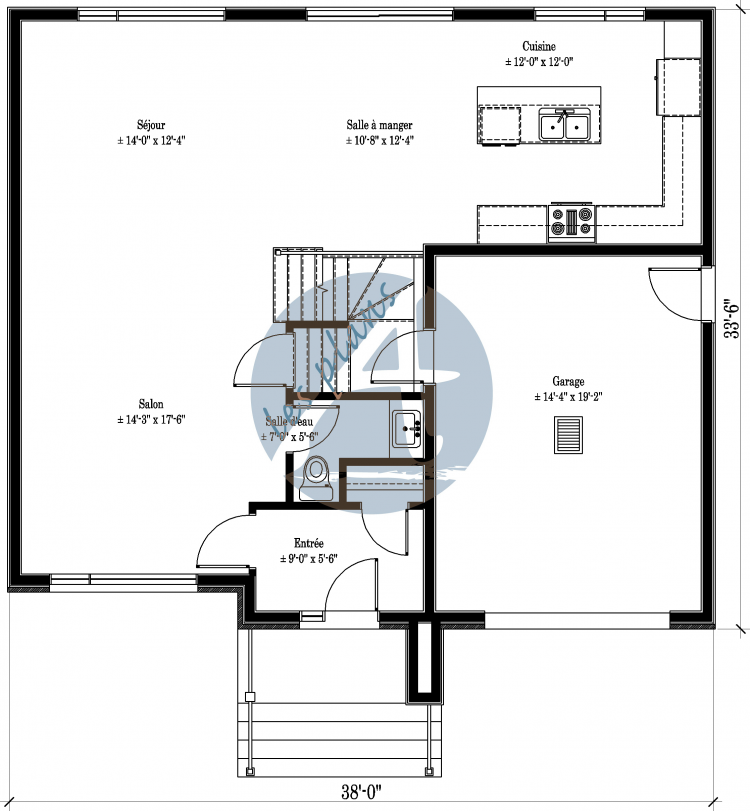 Plan du rez-de-chaussée - Maison à 2 étages 18072A