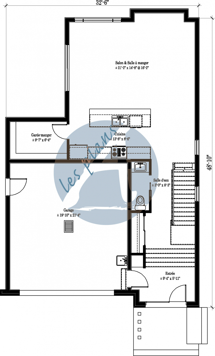 Plan du rez-de-chaussée - Maison à 2 étages 18081