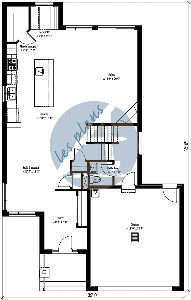 Plan du rez-de-chaussée - Maison à 2 étages 18098