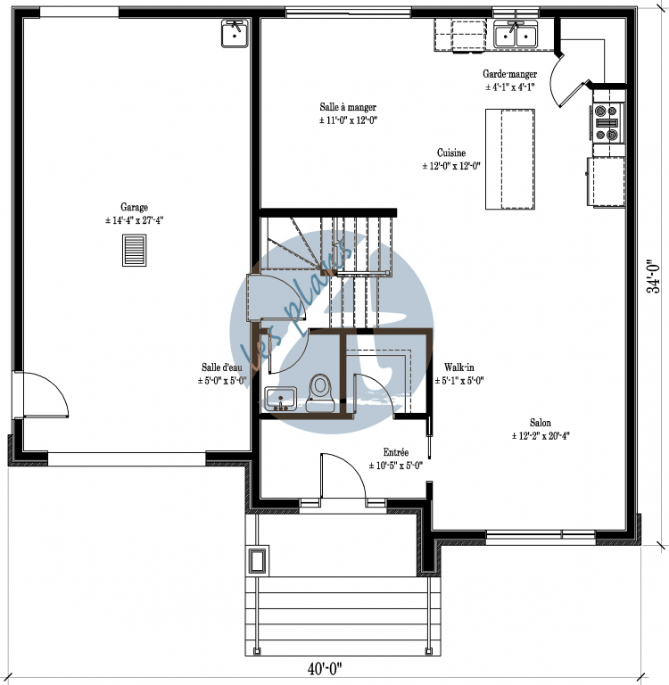 Plan du rez-de-chaussée - Maison à 2 étages 19006