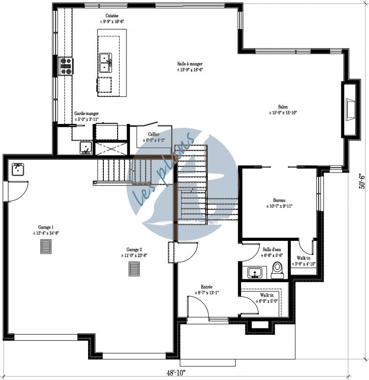 Plan du rez-de-chaussée - Maison à 2 étages 19016B