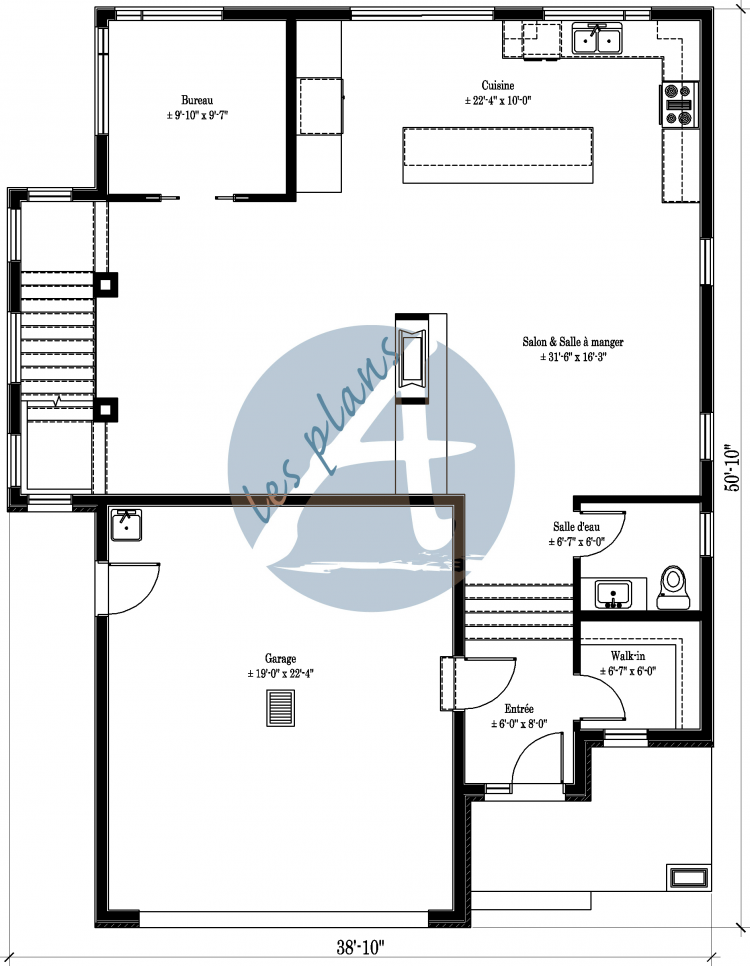 Plan du rez-de-chaussée - Maison à 2 étages 19018A