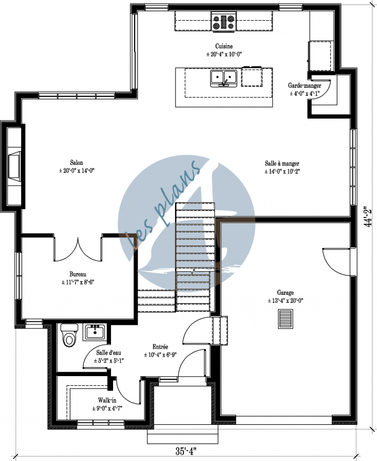 Plan du rez-de-chaussée - Maison à 2 étages 19030
