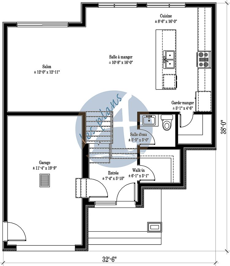 Plan du rez-de-chaussée - Maison à 2 étages 19070