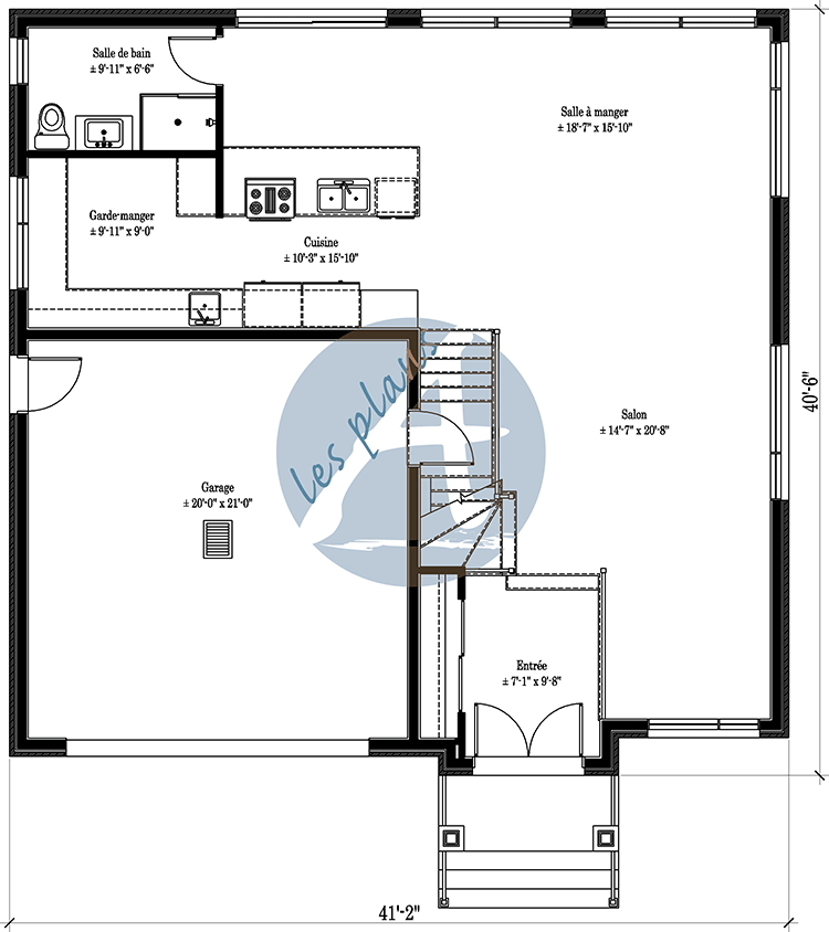 Plan du rez-de-chaussée - Maison à 2 étages 20001B